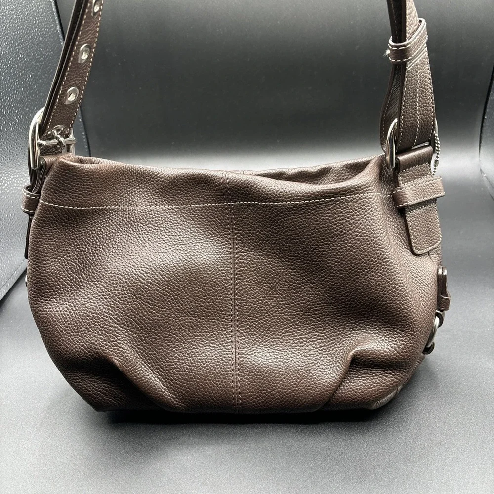 Coach East West Duffle Shoulder Bag F15065 Brown Pebbled Leather Purse